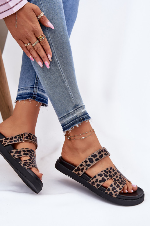 Moteriškos šlepetės Z su limpančiu užsegimuem Vinceza 17401 su leopardo kailio raštais