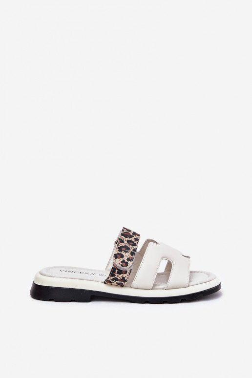 Šlepetės  Z su limpančiu užsegimuem su leopardo kailio raštais Vinceza 66769 dramblio kaulo spalvos