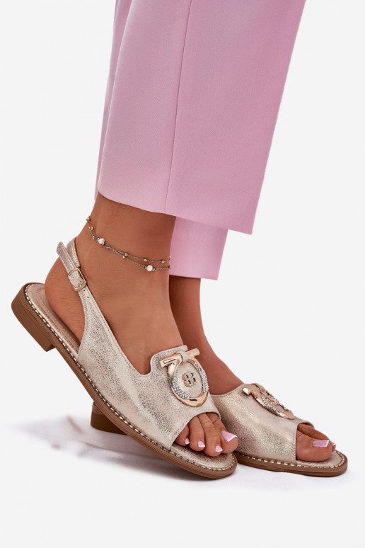 Elegantiško stiliaus basutės su ornamentais su plačiais kulniukais S.Barski KV51-003 aukso spalvos