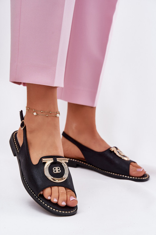 Elegantiško stiliaus basutės su ornamentais su plačiais kulniukais S.Barski KV51-003 Juodos spalvos