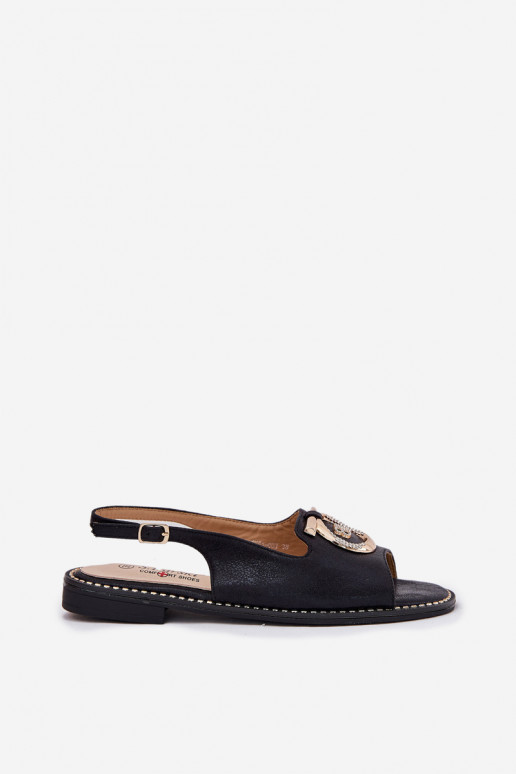 Elegantiško stiliaus basutės su ornamentais su plačiais kulniukais S.Barski KV51-003 Juodos spalvos