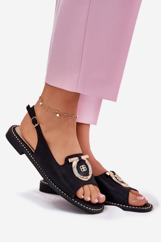 Elegantiško stiliaus basutės su ornamentais su plačiais kulniukais S.Barski KV51-003 Juodos spalvos