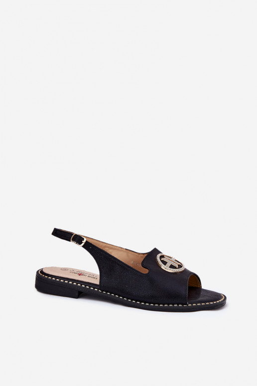 Moteriškos basutės su plačiais kulniukais su ornamentais S.Barski KV51-002 Juodos spalvos