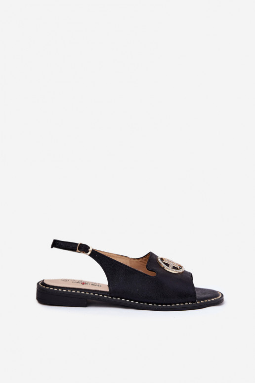 Moteriškos basutės su plačiais kulniukais su ornamentais S.Barski KV51-002 Juodos spalvos