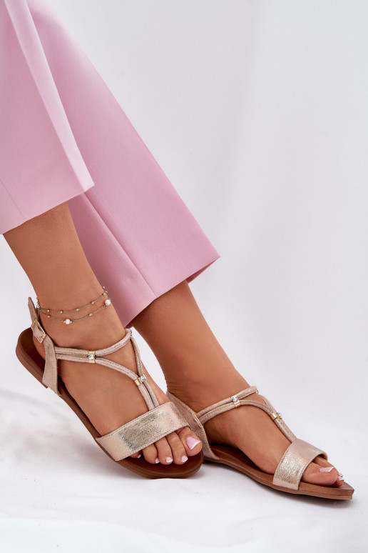  Lygiapadės basutės su juostelėmis S.Barski KV51-120 rausvo aukso spalvos