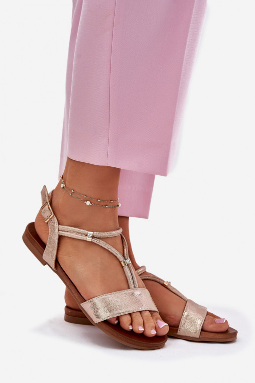  Lygiapadės basutės su juostelėmis S.Barski KV51-120 rausvo aukso spalvos