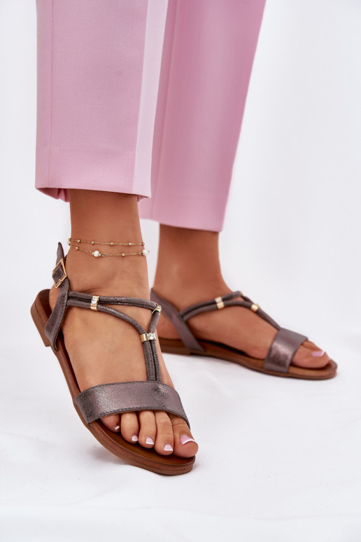  Lygiapadės basutės su juostelėmis S.Barski KV51-120 pilkos spalvos