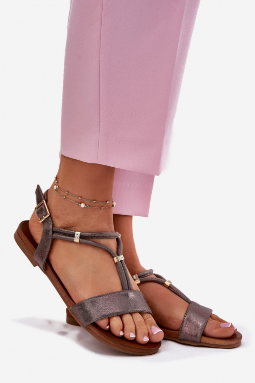  Lygiapadės basutės su juostelėmis S.Barski KV51-120 pilkos spalvos