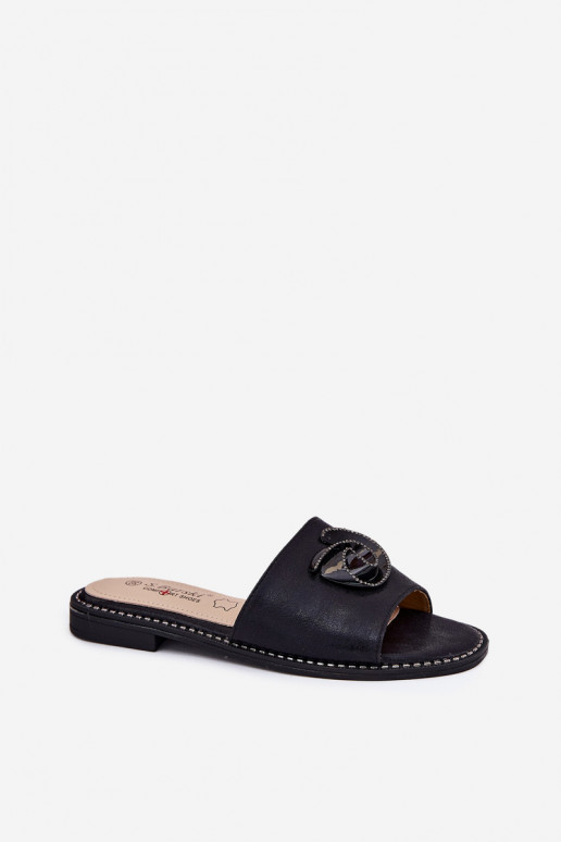 Moteriškos šlepetės su plačiais kulniukais  Detalem KV51-007 Juodos spalvos