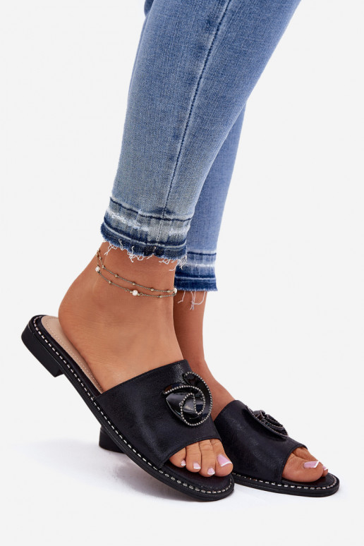 Moteriškos šlepetės su plačiais kulniukais  Detalem KV51-007 Juodos spalvos