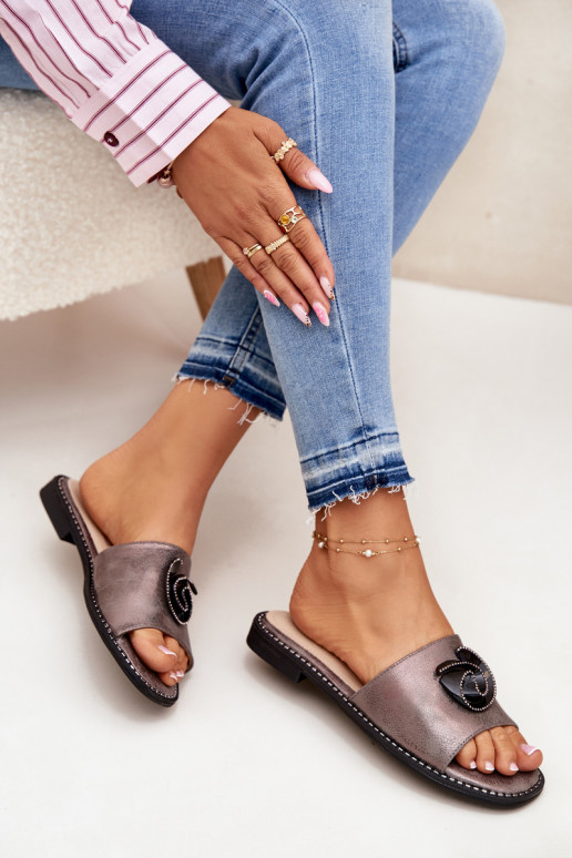 Moteriškos šlepetės su plačiais kulniukais  Detalem KV51-007 pilkos spalvos