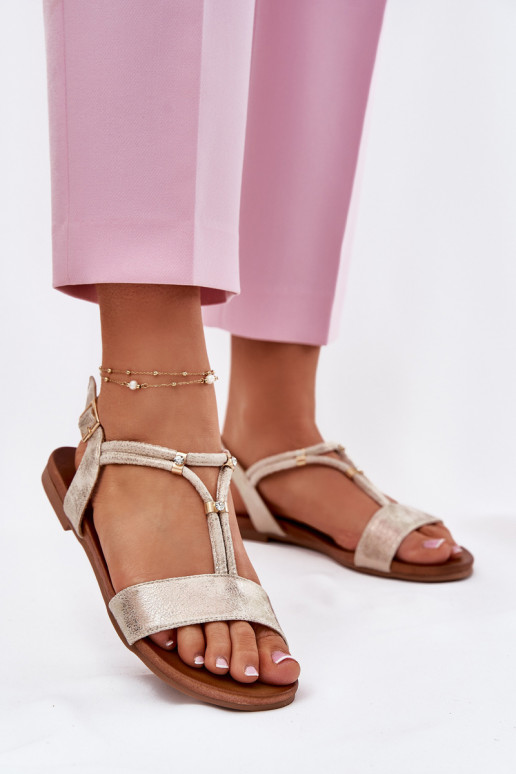  Lygiapadės basutės su juostelėmis S.Barski KV51-120 aukso spalvos