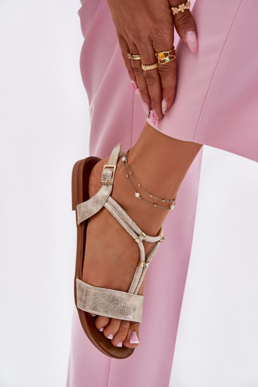  Lygiapadės basutės su juostelėmis S.Barski KV51-120 aukso spalvos