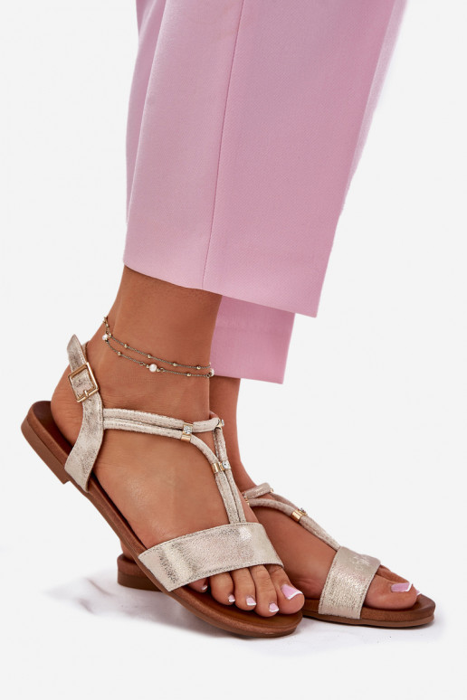  Lygiapadės basutės su juostelėmis S.Barski KV51-120 aukso spalvos