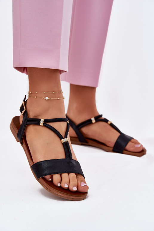  Lygiapadės basutės su juostelėmis S.Barski KV51-120 Juodos spalvos