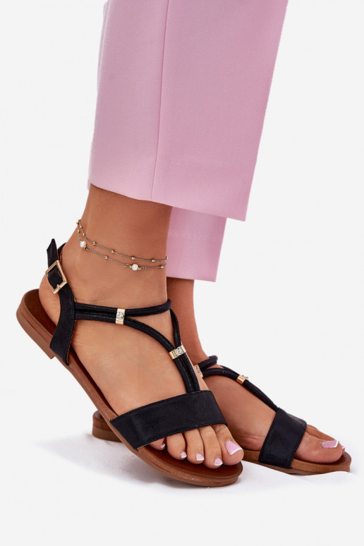  Lygiapadės basutės su juostelėmis S.Barski KV51-120 Juodos spalvos