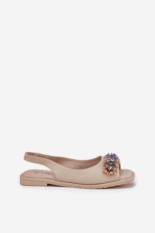 Lygiapadės basutės moterims su spindinčiomis akutėmis S.Barski KV51-079 smėlio spalvos