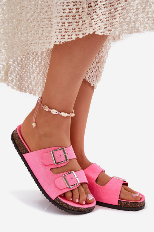 Moteriškos šlepetės su sagtimis neoninės rožinės spalvosOliena