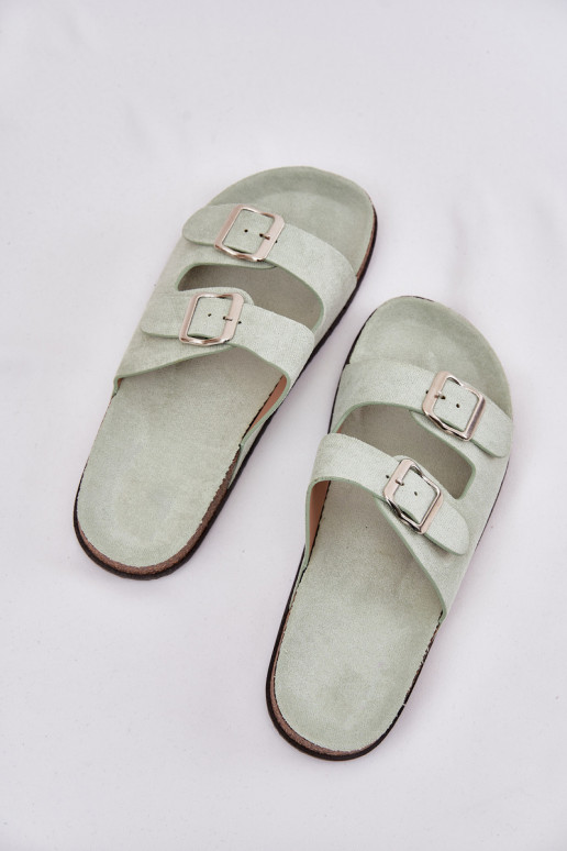 Moteriškos šlepetės su sagtimis mėtinės spalvos Oliena