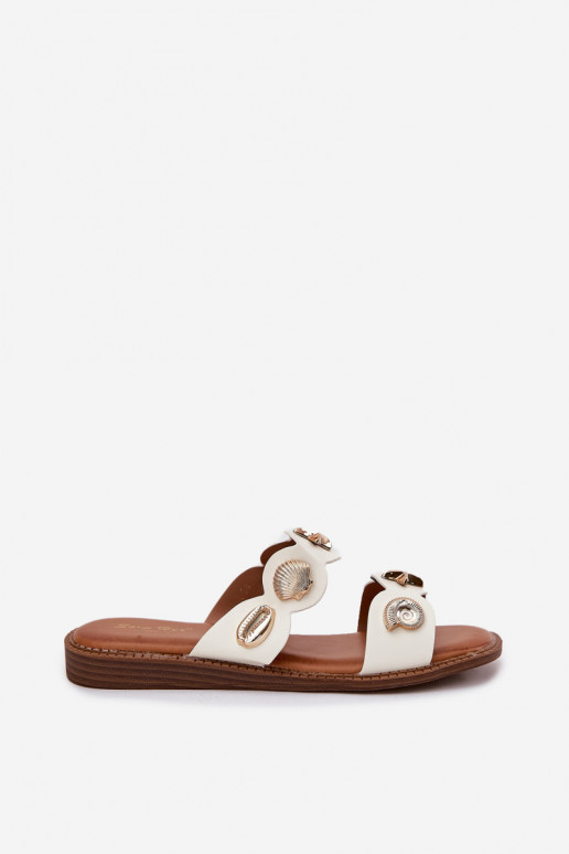 Moteriškos šlepetės Ze aukso spalvosmi Przypinkami baltos spalvos Jenoriela