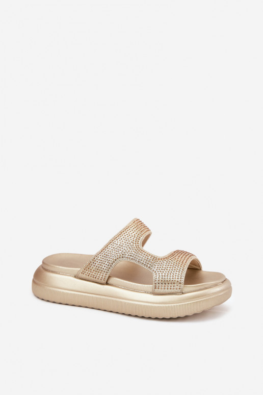 Dekoruotos Moteriškos šlepetės su platforma aukso spalvos Jestella