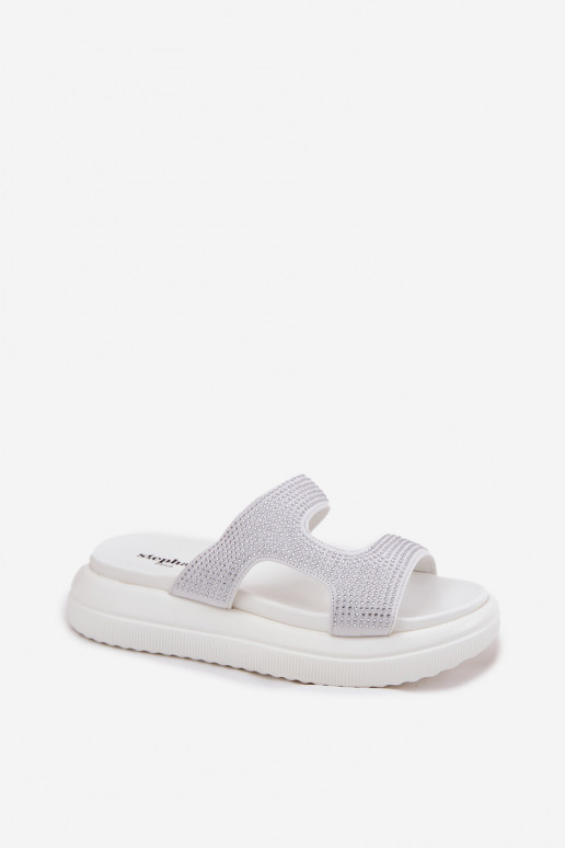 Dekoruotos Moteriškos šlepetės su platforma baltos spalvos Jestella