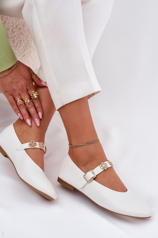 Balerinos  su dirželiais I aukso spalvosmi Przypinkami baltos spalvos Firicene