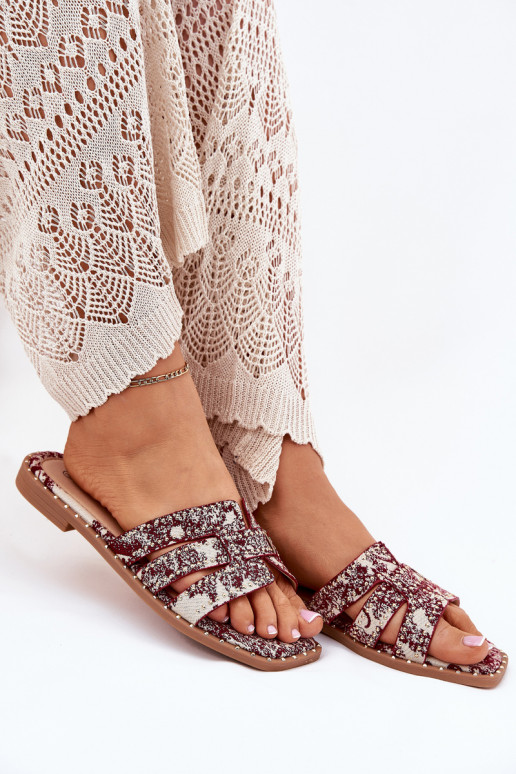 Dekoruotos Šlepetės su plačiais kulniukais bordo spalvos Anniles