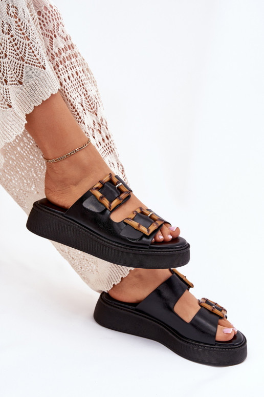 Eko Šlepetės  su platforma su sagtimis Juodos spalvos Xanivia