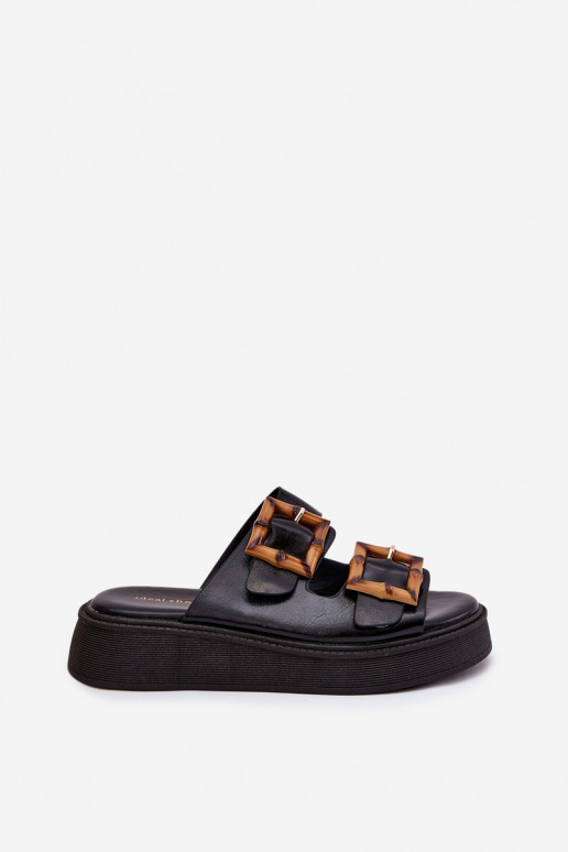 Eko Šlepetės  su platforma su sagtimis Juodos spalvos Xanivia