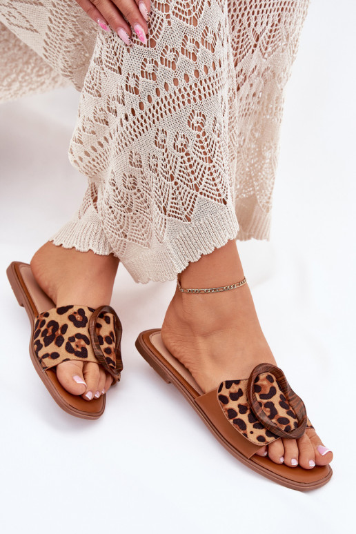 Šlepetės  dekoruoti su sagtimis su leopardo kailio raštais Luwam