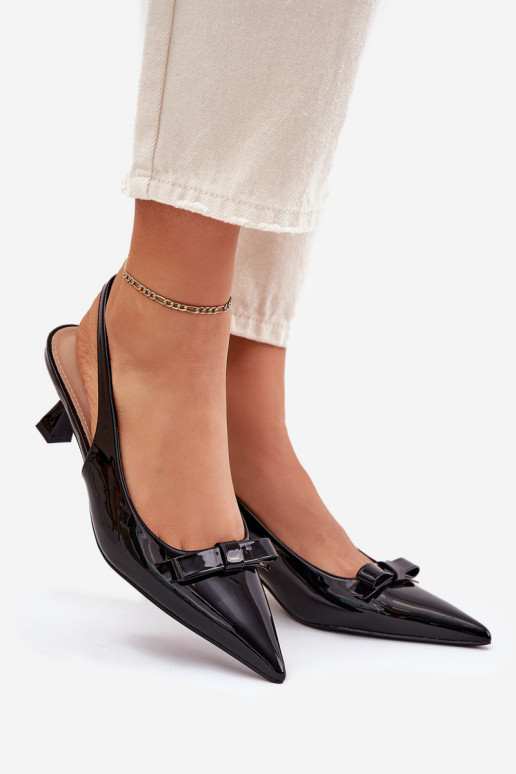 su lako efektu basutės su plonais kulniukais su kaspinais Juodos spalvos Naylna su lako efektu basutės su plonais kulniukais su kaspinais Juodos spalvos Naylna