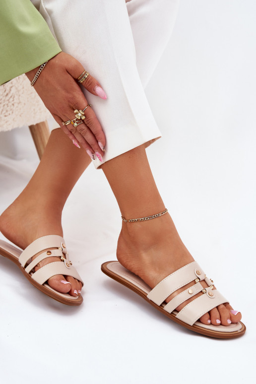 lygiapadžiai Moteriškos šlepetės Ze aukso spalvosm Detalem smėlio spalvos Noroti