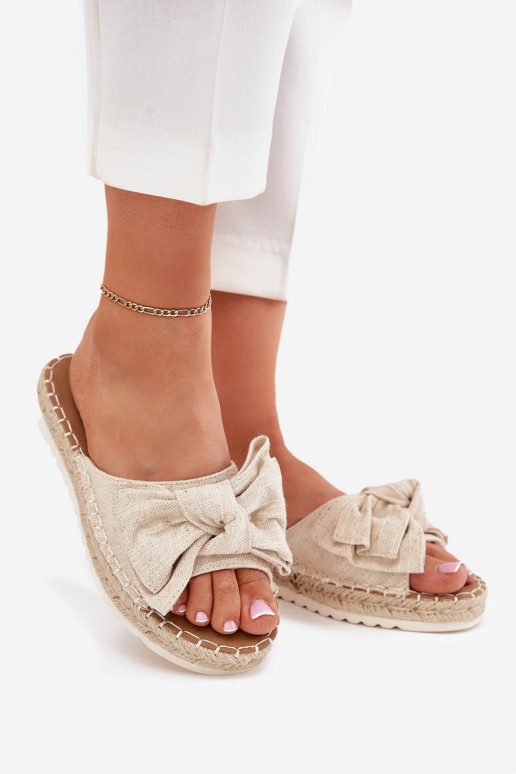 Moteriškos šlepetės su platforma  I Kokardką smėlio spalvos Alpireda