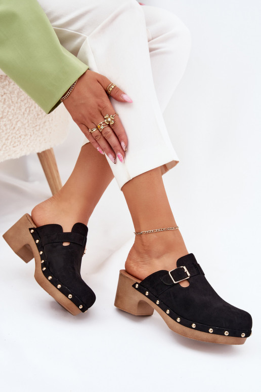 Šlepetės   su kulniukais su sagtimis Juodos spalvos Veldexina