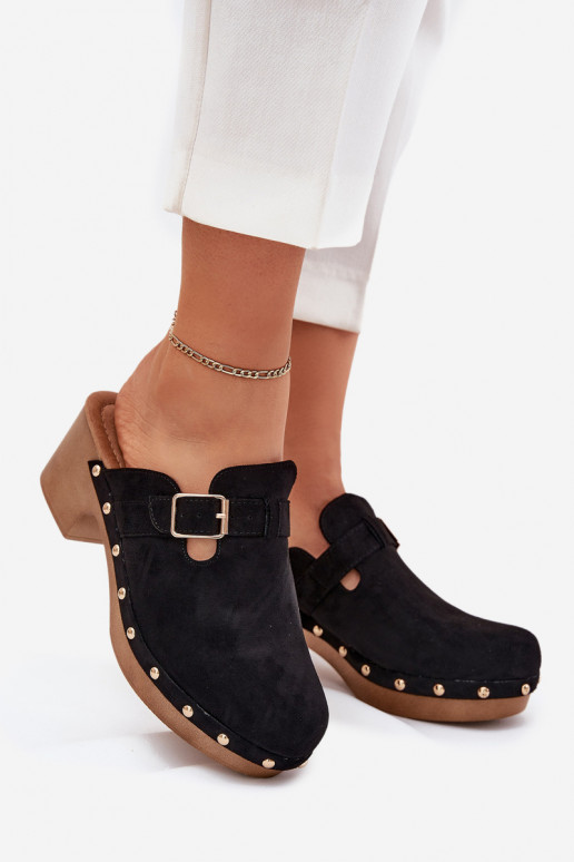 Šlepetės   su kulniukais su sagtimis Juodos spalvos Veldexina