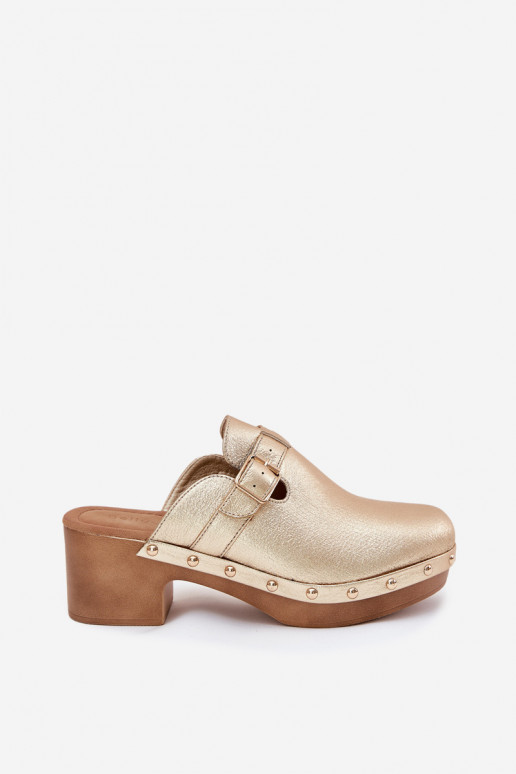 Šlepetės   su kulniukais su sagtimis aukso spalvos Veldexina