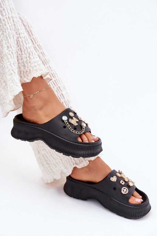  Moteriškos šlepetės Ze aukso spalvosmi Przypinkami Juodos spalvos Hortiana