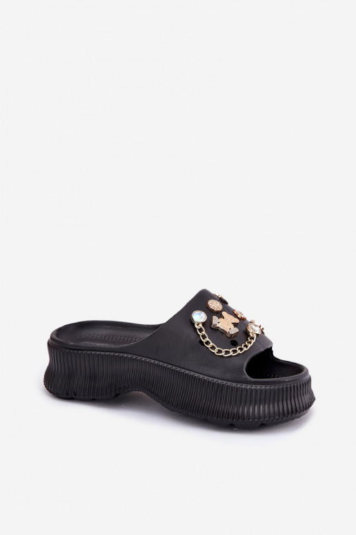  Moteriškos šlepetės Ze aukso spalvosmi Przypinkami Juodos spalvos Hortiana