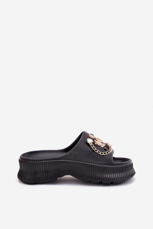  Moteriškos šlepetės Ze aukso spalvosmi Przypinkami Juodos spalvos Hortiana