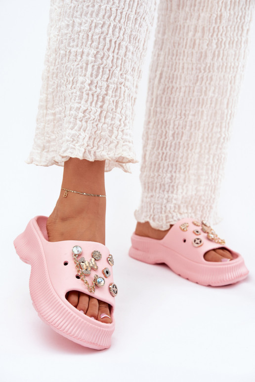  Moteriškos šlepetės Ze aukso spalvosmi Przypinkami rožinės spalvos Hortiana