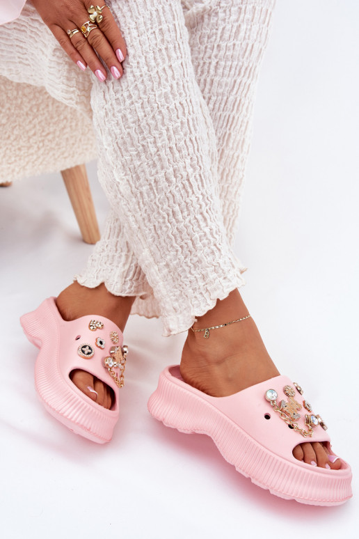  Moteriškos šlepetės Ze aukso spalvosmi Przypinkami rožinės spalvos Hortiana