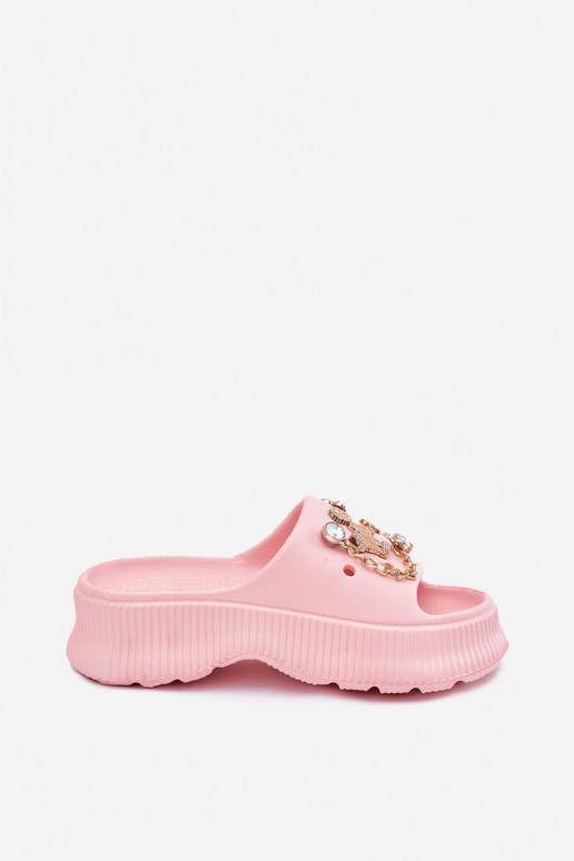  Moteriškos šlepetės Ze aukso spalvosmi Przypinkami rožinės spalvos Hortiana