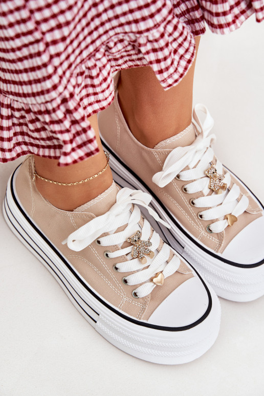 Laisvalaikio bateliai su platforma Ze aukso spalvosmi Przypinkami smėlio spalvos Fiorina