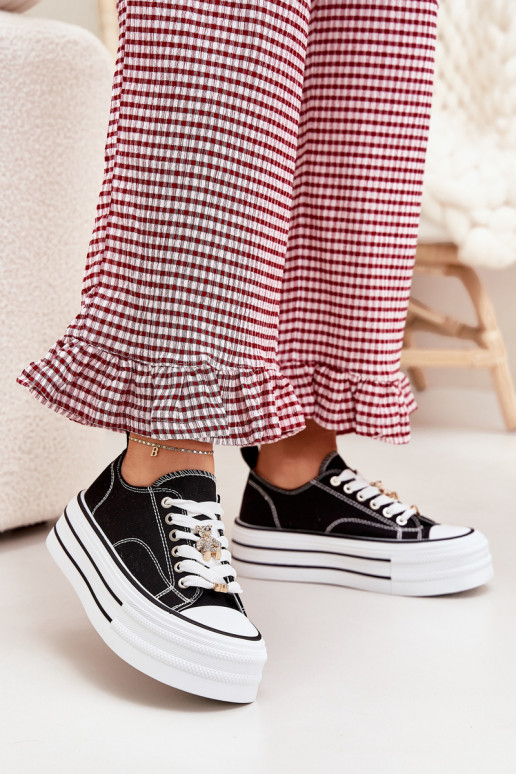 Laisvalaikio bateliai su platforma Ze aukso spalvosmi Przypinkami Juodos spalvos Fiorina