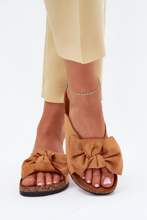 Moteriškos šlepetės  Kokardką rudos spalvos Seressa