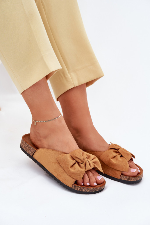 Moteriškos šlepetės  Kokardką rudos spalvos Seressa