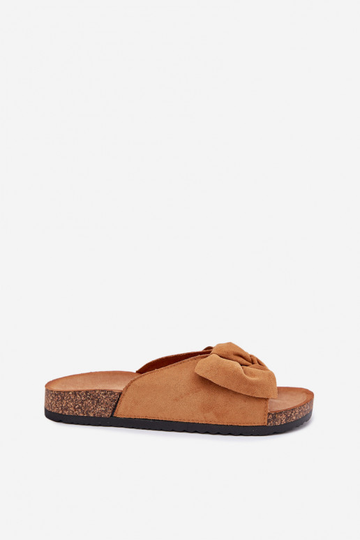 Moteriškos šlepetės  Kokardką rudos spalvos Seressa