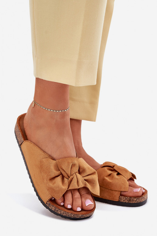 Moteriškos šlepetės  Kokardką rudos spalvos Seressa