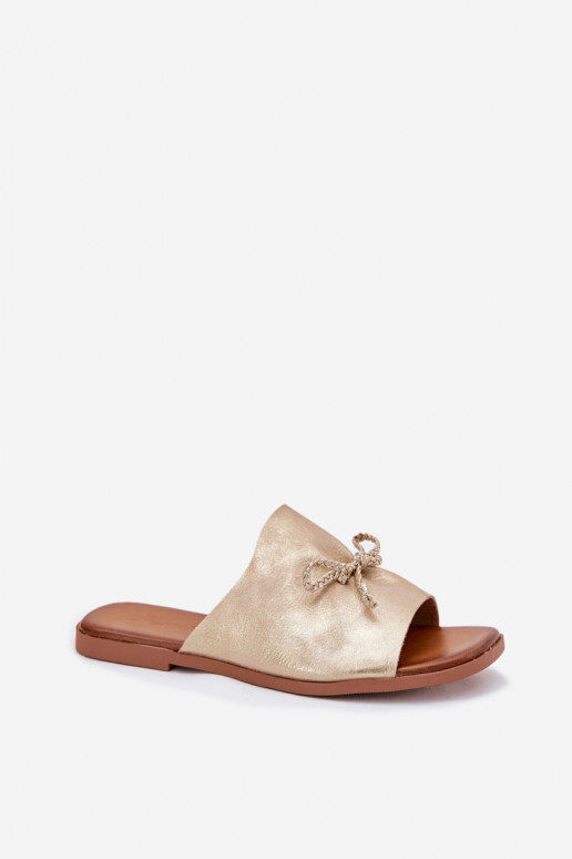 Moteriškos šlepetės su plačiais kulniukais  aukso spalvos Norela